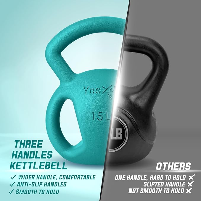 Yes4All Kettlebell 10&15lb Weight with Wide Multigrip Handle for Dumbbell Weights Exercises, Full Body Workout Equipment