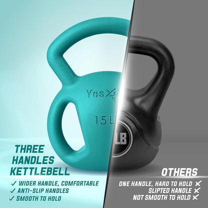 Yes4All Kettlebell 10&15lb Weight with Wide Multigrip Handle for Dumbbell Weights Exercises, Full Body Workout Equipment