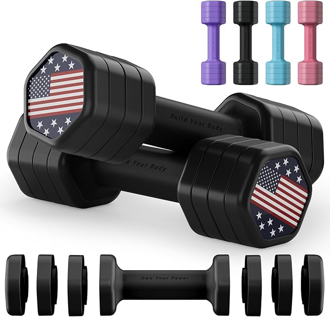 Adjustable Dumbbell Set of 2, 4 in 1 Hand Weights for Women at Home, 5 lb Weights Dumbbells Set of 2, Each 2lb 3lb 4lb 5lb with TPU Soft Rubber Handle for Home Gym Exercise Training, Black