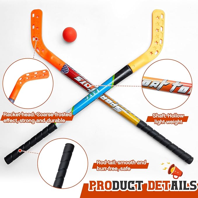 Shappy 12 Set Street Hockey Set 33 Inch Hockey Sticks Children Hockey Gear Street Hockey Ball for Kids Outdoor Indoor Floor Sports Training, Orange and Yellow