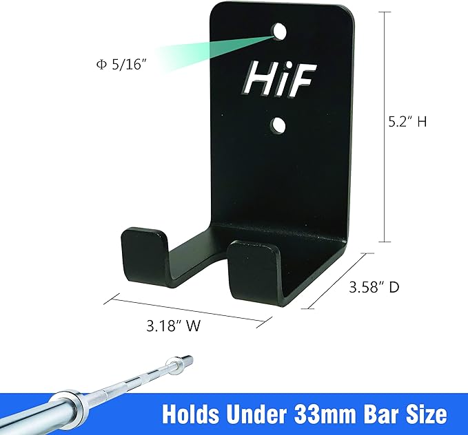 HIFLAME Single Olympic Barbell Hanger,Garage Gym Bar Wall Rack,Vertical Barbell Mount Rack,Space Saving Commercial or Home Gym Accessory,Holds Under 33mm Bar Size.（Black）