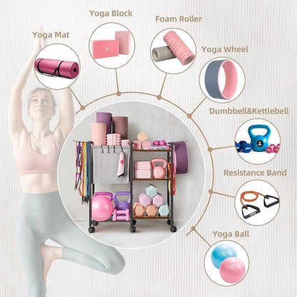 Yoga Mat Storage Rack Home Gym Equipment Storage Organizer Yoga Mat Holder for Yoga Mat Foam Roller Dumbbells Kettlebells Resistance Bands and More Gym Accessories Women Men Workout Equipment