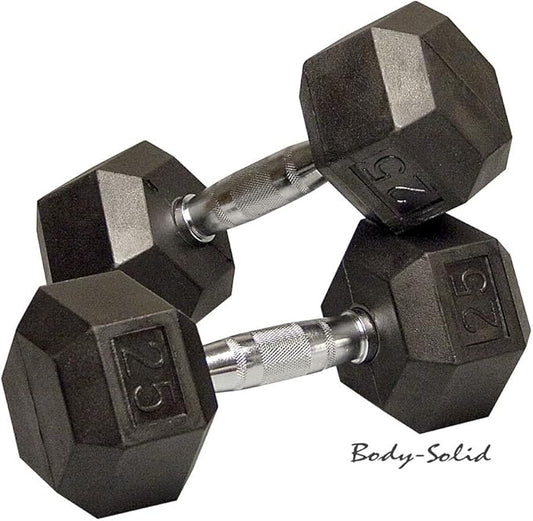 JFIT Rubber Hex Dumbbell - 15 Size, Single and Pair Options, 4-50lbs - Shaped Heads Prevent Rolling and Injury - Ergonomic Hand Weights for Exercise, Therapy, Muscle, Strength and Weight Training