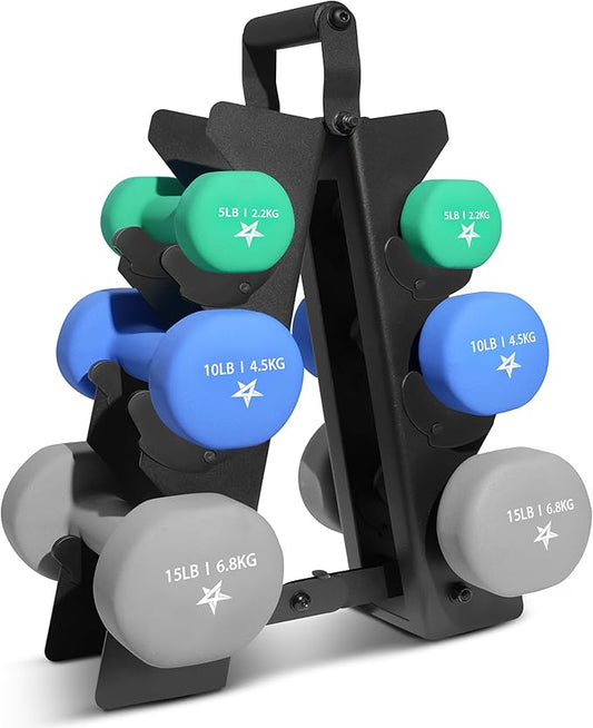 Yes4All Neoprene Coated Dumbbell Hand Weight Sets - Multiple Weight Options with Rack, Anti-roll, Anti-Slip, Hexagon Shape