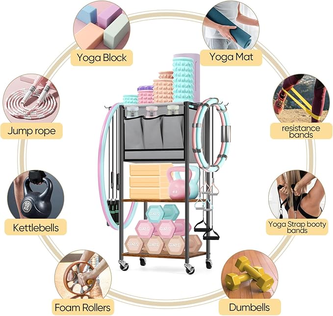 Weight Rack for Home Gym Dumbell Rack Fabric Yoga Mat Storage,Organizes Yoga Mats,Foam Rollers,Dumbbells,Kettlebells & More,Women's Men's Fitness Workout Equipment Organization,Small Weight Rack