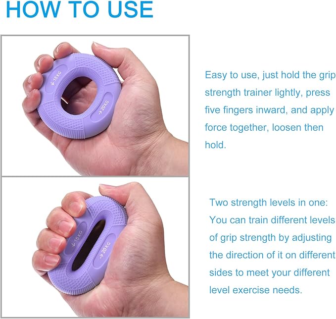 uxcell Hand Grip Strength Trainer, 3" 15-20 KG(33-44 Lbs) Silicone Rings Finger Forearms Exercise Grip Squeezer for Athletes Workout, Rock Climbing, Purple