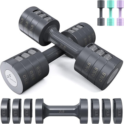 Adjustable Dumbbells Hand Weights Set: Sportneer 5 lb Dumbbells Set of 2 Each 2lb 3lb 4lb 5lb Free Weights Fast Adjust Weight 4 In 1 Weights Dumbbells Set for Women Men Home Gym Exercise Training