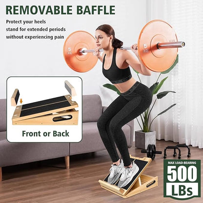 Professional Slant Board, Wooden Slant Board for Calf Stretching, Calf Stretcher with 6 Adjustable Angles, Detachable Baffle & Portable Handle, Incline Board for Squats Ankle Heel Feet Leg