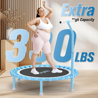 40" Fitness Mini Trampoline with Adjustable Handle Bar, 330lbs Foldable Bungee Rebounder for Adults and Kids, Stable & Quiet Exercise Rebounder Indoor Workout