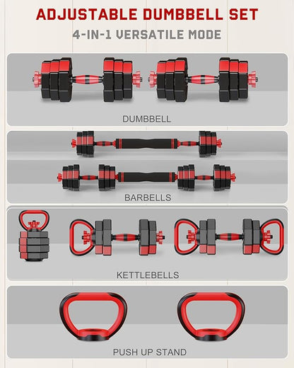 4-in-1 Adjustable Dumbbell Set – Octagonal Anti-Roll Design