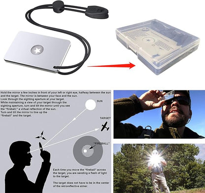 Signal Mirror Survival Military Grade,Hiking SOS cry for Help Camping Mirror 2 x 3 in,Compass,Whistle