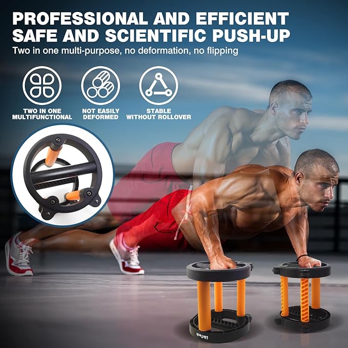 LifeTech Ab Wheel Roller Kit with Push-Up Bar, Push Up Wheel for Abs Workout, Multifunctional Abdominal Exercise Roller Home Gym Equipment Core Strength Workout (A Pair)