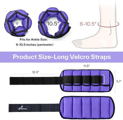 Sportneer Adjustable Ankle Wrist Weights for Men Women Kids, Adjustable Leg & Cuff Weight Straps for Fitness, Walking, Running, Aerobics, Yoga, Gym | 2 lbs for Each Ankle, 1 Pair Total Weight 4 lbs