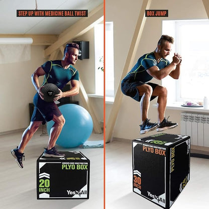 Yes4All 3-in-1 Soft-Padded Plyo Box With Wooden Core, Non-Slip Multi-Use Cushioned Plyometric Jump Box for Jumping, Conditioning, Strength Training