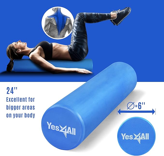 Yes4All EVA Medium Density Foam Roller for Back - Round Back Roller for Exercise, Yoga & Pilates 12/18/24/36 inch