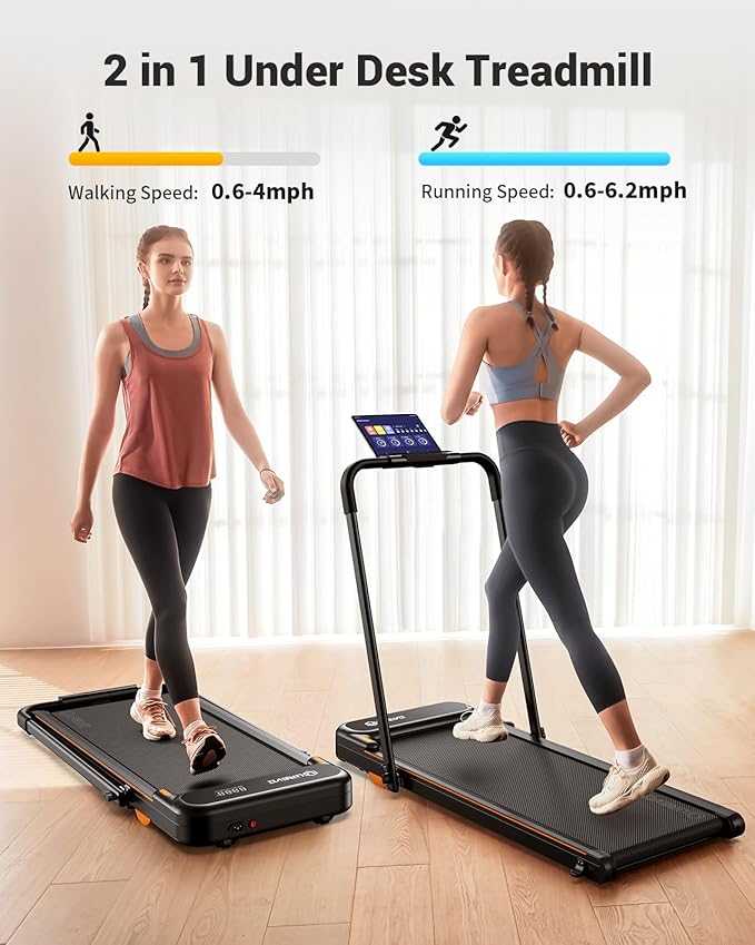 UREVO Walking Pad, Under Desk Treadmill for Home/Office, 2 in 1 Folding Treadmill with Remote Control, APP and LED Display