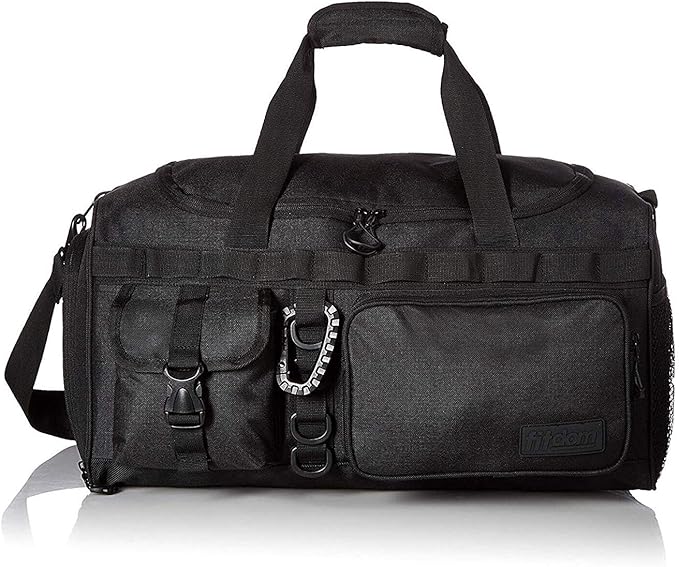 Fitdom 20" 32L Tactical Black Gym Duffle Bag with Shoe Compartment. Best Workout Bag For Men & Women. Black Gym Bag is Great For Basketball, Soccer & Other Sports As Well As Weekender & Overnight Bag