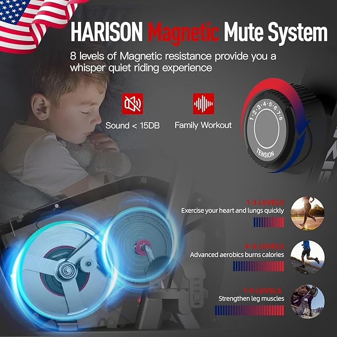 HARISON Magnetic Exericse Bike with Bluetooth, Upright Exercise Bike Stationary Bikes for Home 350 lbs Capacity