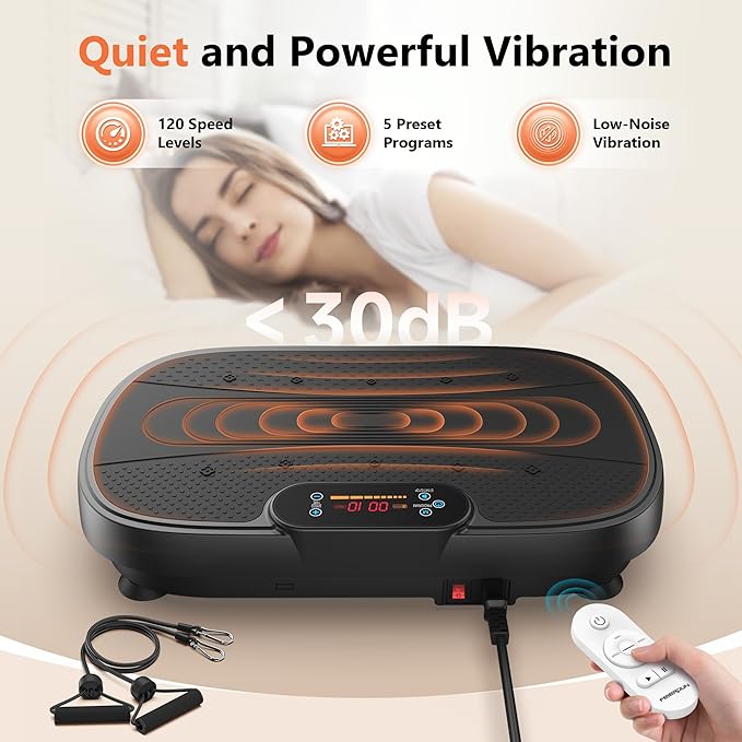 FEIERDUN Vibration Plate, Whole Body Vibration Plate Exercise Machine for Lymphatic Drainage, Power Plate Vibration Plate w/ 2 Resistance Bands for Wellness and Fitness