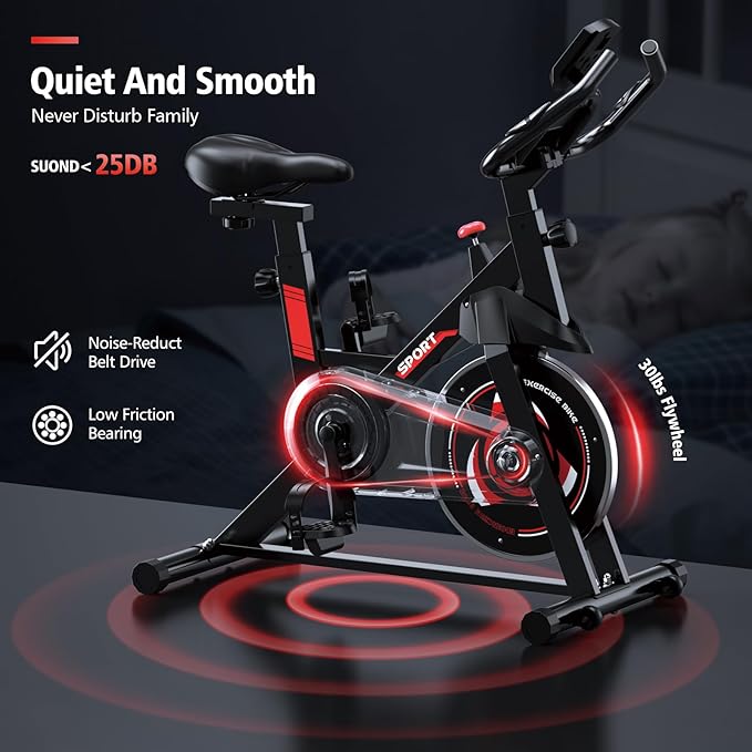 Exercise Bike, Stationary Bike for Home Cardio Gym, Indoor Cycling Bike with Silent Belt Drive, Heart Rate Handle and Digital Monitor, Workout Bike with Comfortable Seat Cushion,300lbs Weight Capacity