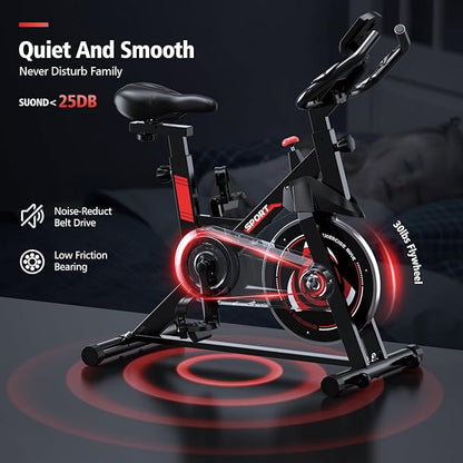 Exercise Bike, Stationary Bike for Home Cardio Gym, Indoor Cycling Bike with Silent Belt Drive, Heart Rate Handle and Digital Monitor, Workout Bike with Comfortable Seat Cushion,300lbs Weight Capacity