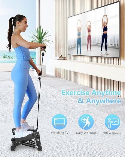 Steppers for Exercise at Home, Mini Stepper with Resistance Bands, Stair Stepper with 300LBS Loading Capacity, Step Fitness Machines with LCD Monitor