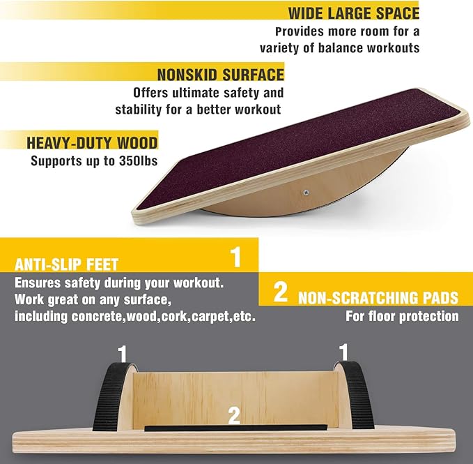 Yes4All Professional Rocker Balance Board for Physical Therapy | 17.5” Wooden Rocker Board for Balance & Rehabilitation Exercises