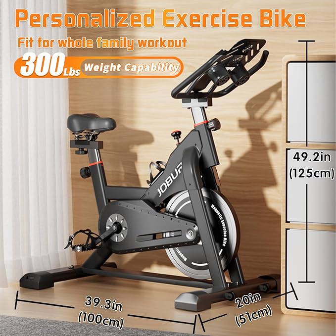 Exercise Bike JOBUR stationary Bike Silent Transmission Workout Bike 300 lbs load-bearing Magnetic Resistance Pro Indoor Cycling Bike with Tablet Computer Mount & LCD Monitorand comfort cushions for Home Gym Cardio Fitness Training