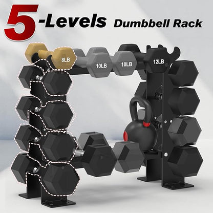 Dumbbell Rack Stand Only, Weight Rack for Dumbbells Strength Training Dumbbell Racks Red and Black 5 Tier 450LBS Capacity Weight Rack for Home Gym Weight Storage Organizer Racks, Suitable for 8-30 LBS