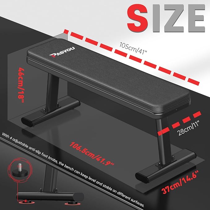 PASYOU Flat Weight Bench Workout Bench Max Load 1450LBS/660KG Strength Training Bench Press for Home Gym (Model:PW100)