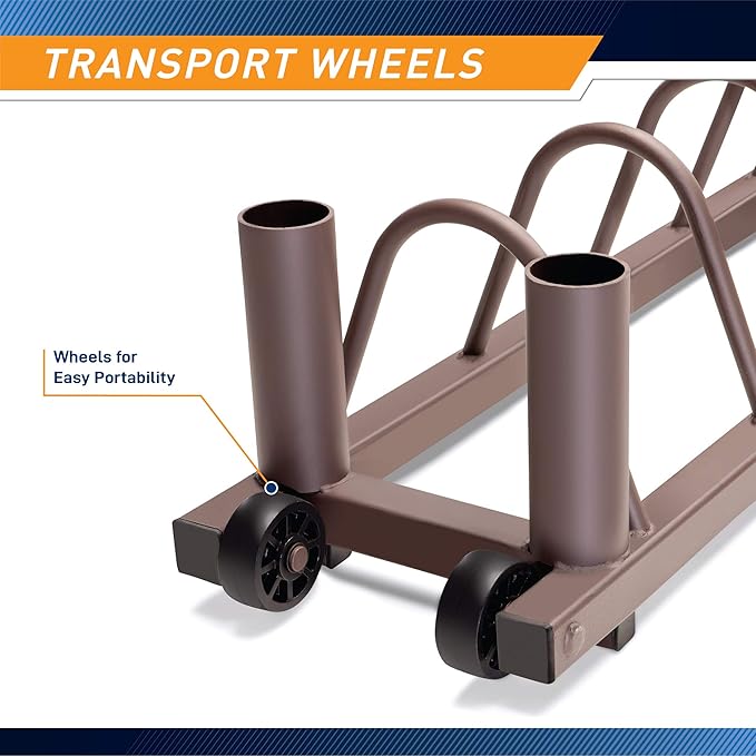 Steelbody Horizontal Plate and Olympic Bar Rack Organizer with Steel Frame and Transport Wheels STB-0130, brown 41”L x 11”W x 9.5”H