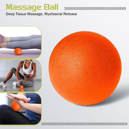 5-in-1 Foam Roller Set, Massage Roller Stick, Massage Ball, Resistance Band for Deep Muscle Massage, Trigger Point Release, Pilates, Yoga (Orange)