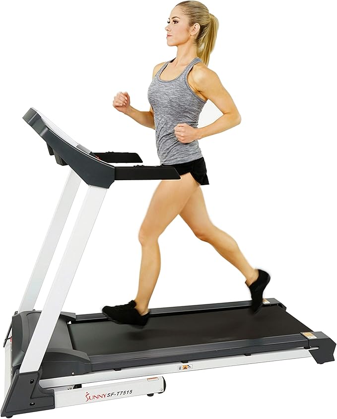 Sunny Health & Fitness Premium Treadmill with Auto Incline, Dedicated Speed Buttons, Double Deck Technology, Digital Performance Display, BMI Calculator & Pulse Sensors with Optional SunnyFit App