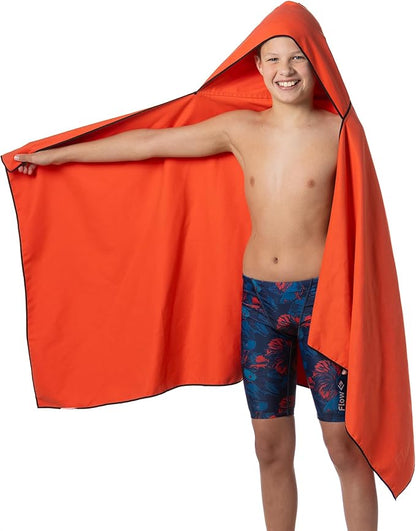 Flow Hydro Sport Towel - Microfiber Quick Dry Swimming Towels for Swim, Pool, Triathlon, and Other Water Sports in Medium, Large, Extra Large, and Hooded Sizes (Red, Large w/Hood)