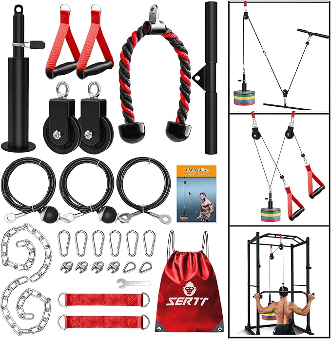 Weight Cable Pulley System Gym, Upgraded Cable Pulley Attachments for Gym LAT Pull Down, Biceps Curl, Tricep, Arm Workouts - Weight Pulley System Home Gym Add On Equipment