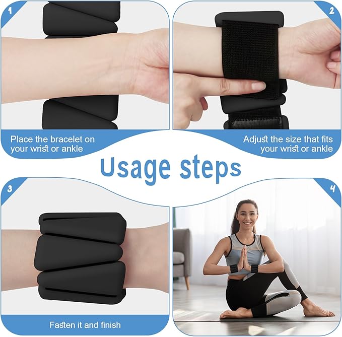 Ankle and Wrist Weights for Women, Adjustable Ankle Weights Silicone Bracelet Weights Arm Leg Weights for Women Men Ankle Weights for Yoga Running Swimming Pilates Gym Set of 2