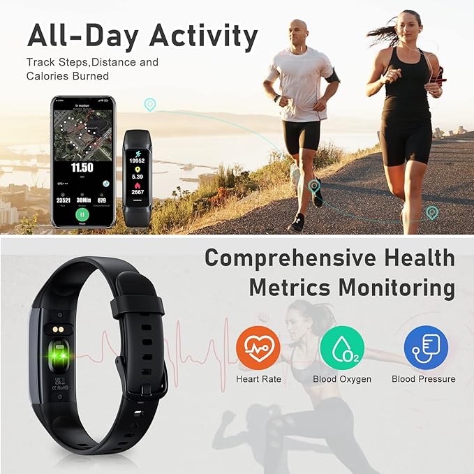 Fitness Tracker with Step Counter/Calories/Stopwatch, Activity Tracker, Health Tracker with Heart Rate Monitor, Sleep Tracker,1.10''AMOLED Touch Color Screen, Pedometer Watch for Women Men Kids