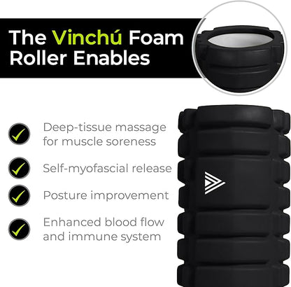 The Vinchu Foam Roller - Deep Tissue Massage Muscle Roller and Stretching Equipment for Sustainable Strength and Myofascial Trigger Point Release (Space Black, L)