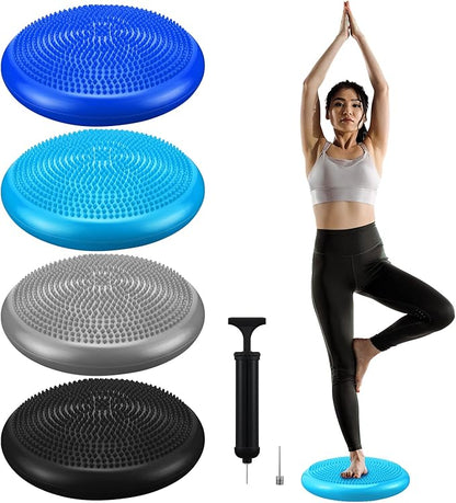 Sotiff 4 Pcs Inflated Wobble Cushion Flexible Wiggle Seat 14” L x 3.2” H Stability Balance Disc with Pump for Sensory Kids Adult Physical Exercise Equipment