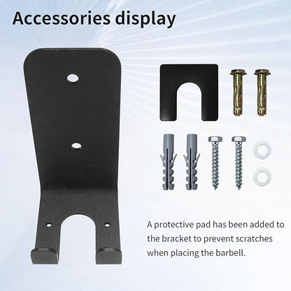 Barbell Holder Wall Mount, Olympic Barbell Hanger 1 Hook, Barbell Storage Black Powder Coated, Space Saving Commercial or Home Gym Accessory, Garage Gym Bar Wall Rack Holds Under 34mm Bar Size