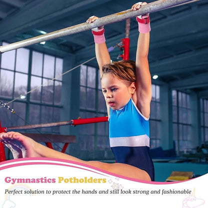 Skylety Sports Gymnastics Grips Wristbands Unicorn Kids Gymnastic Grips Gymnastic Bar Grips with Pink Sweatbands Gymnastics Equipment Hand Grips for Girls Kids Youth