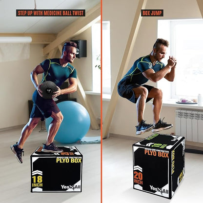 Yes4All 3-in-1 Soft-Padded Plyo Box With Wooden Core, Non-Slip Multi-Use Cushioned Plyometric Jump Box for Jumping, Conditioning, Strength Training