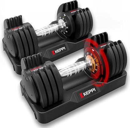 Keppi Adjustable Dumbbells Set, 25lb/55lb Dumbbells with Anti-Slip Metal Handle for Exercise & Fitness Fast Adjust Weight for Full Body Workout Fitness