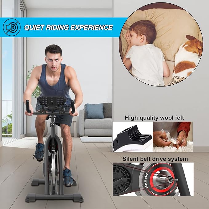 Exercise Bikes Stationary, Indoor Cycling Bike for Home Cardio Gym,Workout Bike with Saddle Cover, pad Mount & LCD Monitor,Silent Belt Drive