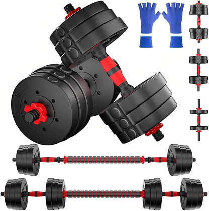 Adjustable Weights Dumbbells Set,20LBS 44LBS Barbell Weight Set for Home Gym,Dumbbells Set of 2 Hand Weights at Home,Push-up,Free Weight Set Fitness Exercise Workout Equipment for Man Women