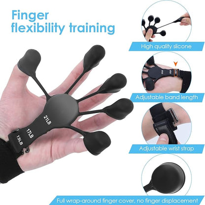 Gripster,Finger Strengthener and Grip Strength Trainer,Finger Exerciser,Vein Grip,Forearm Workout Equipment,Adjustable 6 Level Resistance Finger Strength Trainer for Hand Grip Strengthener Training.