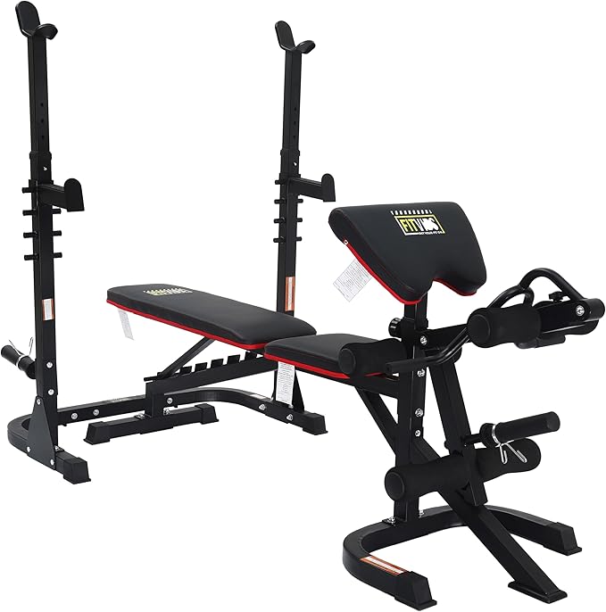 Signature Fitness Multifunctional Workout Station Adjustable Workout Bench with Squat Rack, Leg Extension, Preacher Curl, and Weight Storage, 800-Pound Capacity