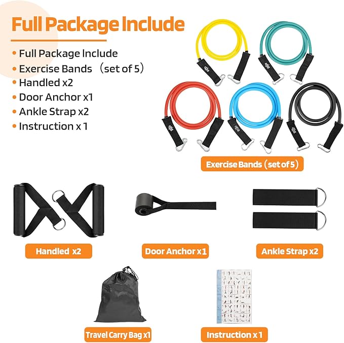 Resistance Bands Set for Men & Women(11Pcs),Strength Training Fitness Tubes Tension Bands with Handle,Ankle Straps, Door Anchor, Carry Bag,Exercise Band Set 150lbs,Home Workouts