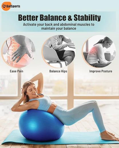 Yoga Ball Exercise Ball for Working Out, Anti-Burst and Slip Resistant Stability Ball, Swiss Ball for Physical Therapy, Exercise Ball Chair, Home Gym Fitness