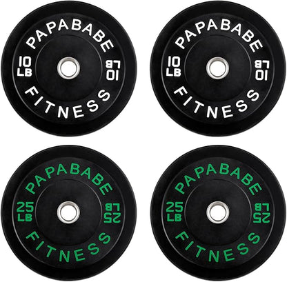 Papababe Bumper Plates, 2 Inch Olympic Weight Plates with Steel Hub Rubber Weights Plates for Weightlifting and Strength Training, Single, Pair & Set